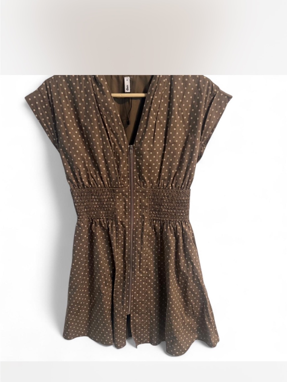 glam Taupe Polka Dot Zip-Up Dress